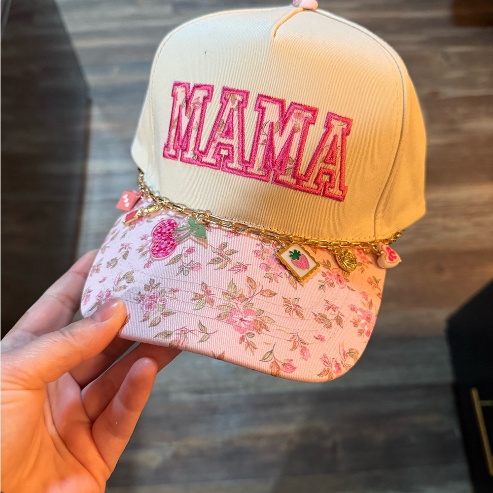 Floral Pink and Cream 'MAMA' Cap